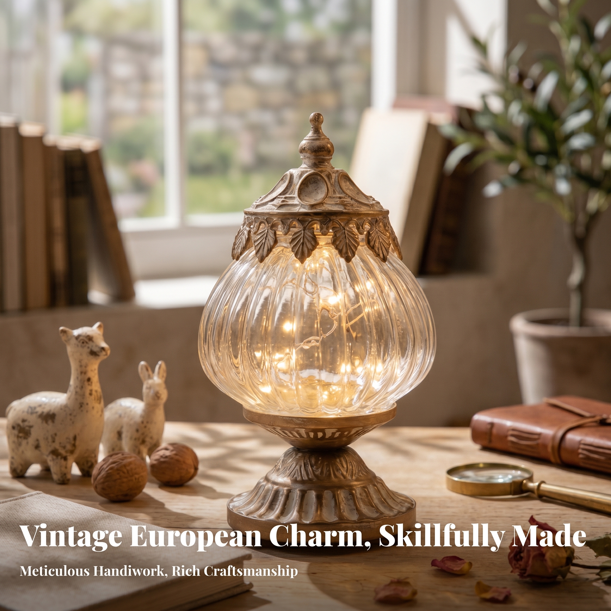 Vintage Photography Lighting - Vintage Ribbed Glass Lantern Ornately Detailed