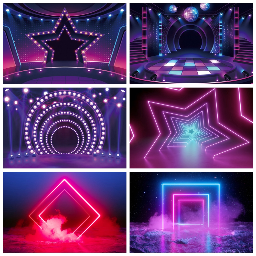 Photography Lighting And Backdrop - Neon Lights Stage Photography Backdrop Futuristic