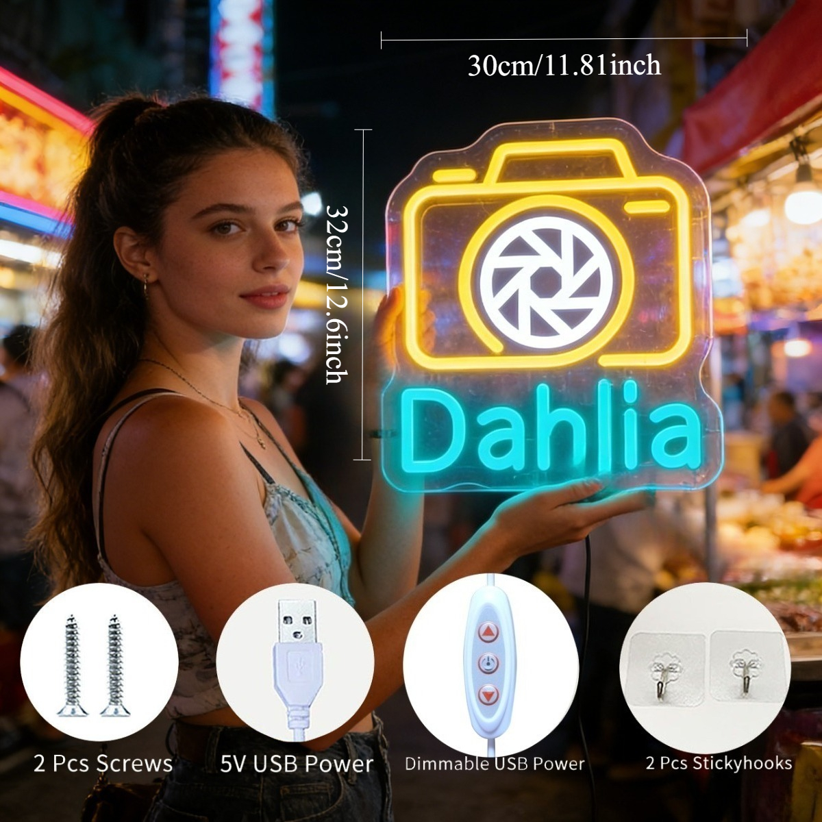 Dahlia Camera Neon Light Sign  - Vintage Photography Lighting 评论和价格