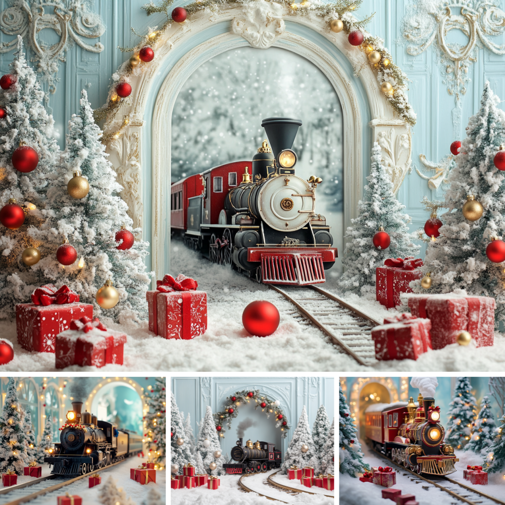 Vintage Train Christmas Backdr - Vintage Photography Lighting 评论和价格