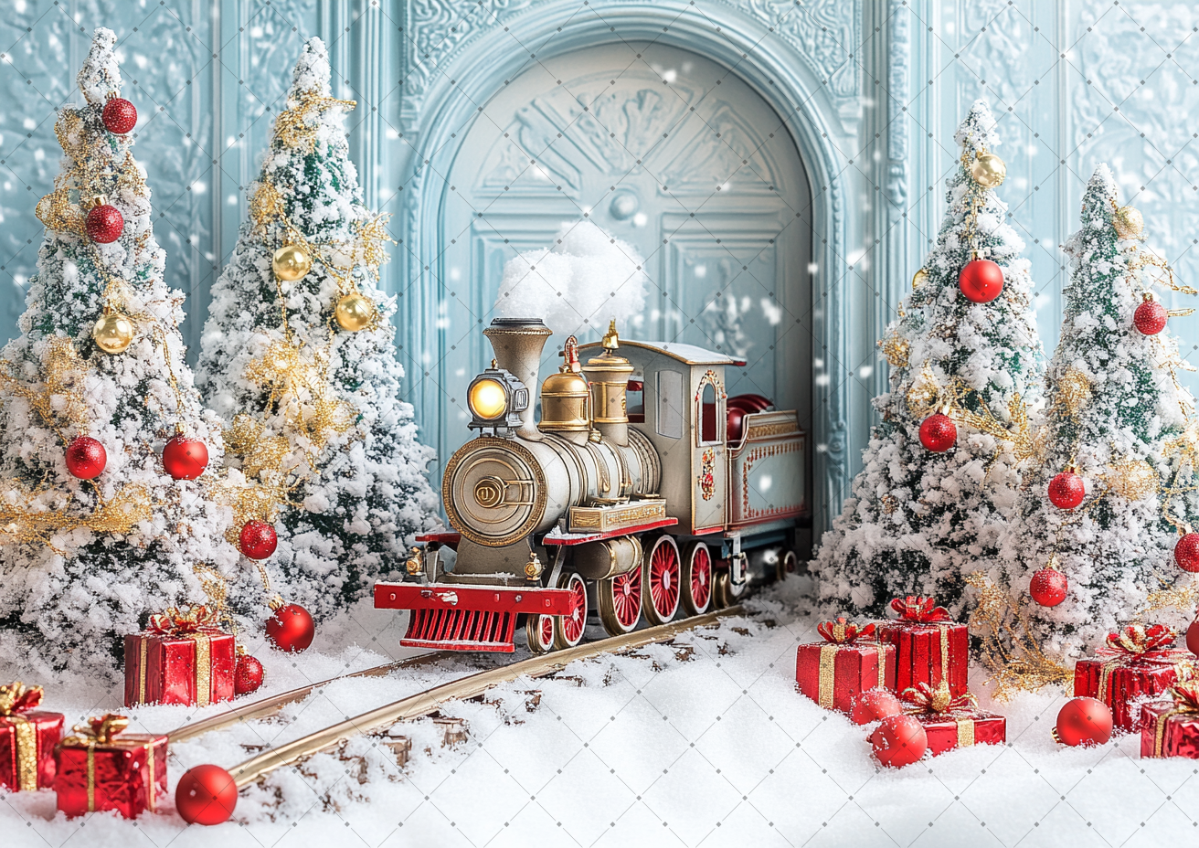 Vintage Train Christmas Backdr - Vintage Photography Lighting 评论和价格