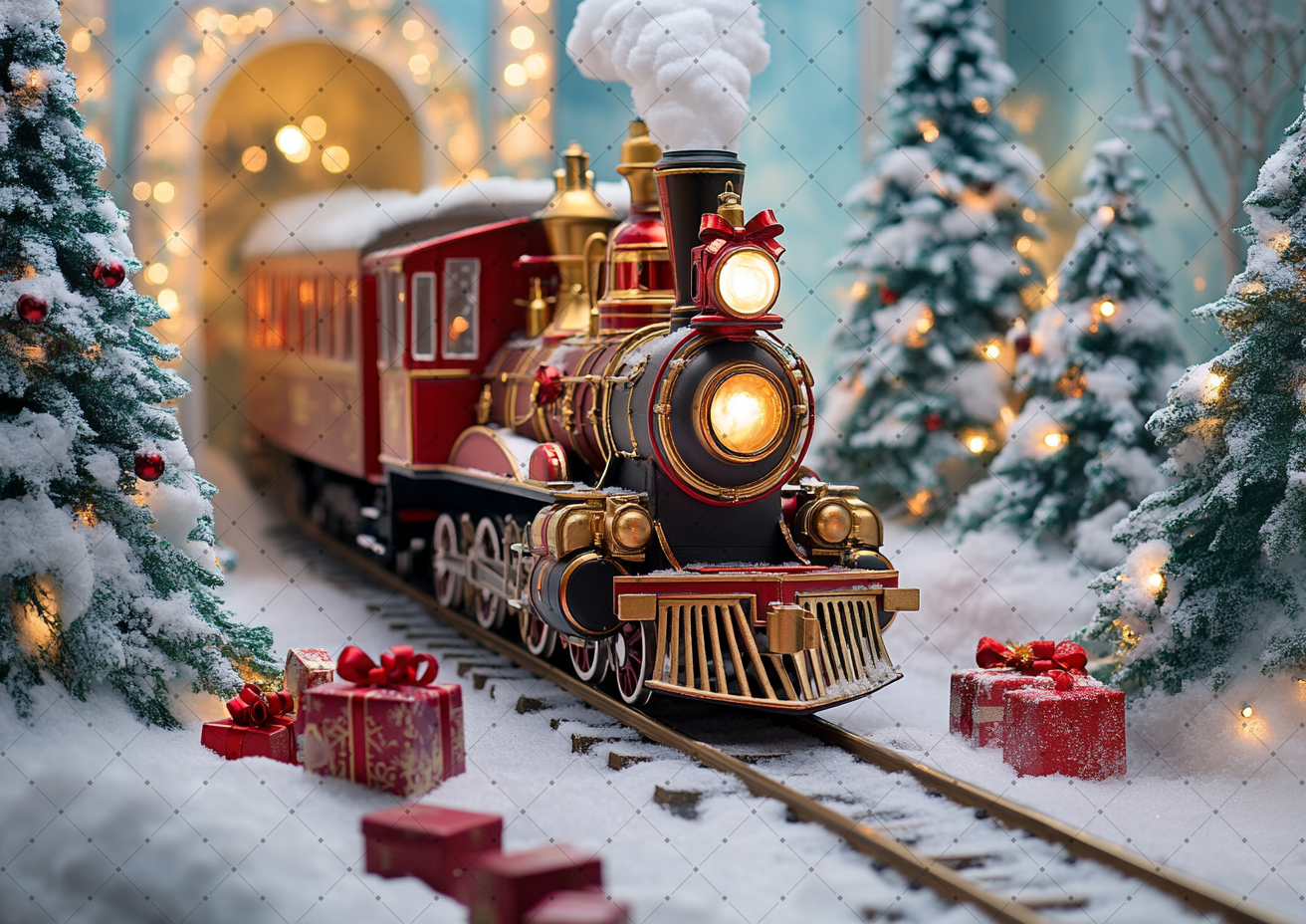 Vintage Train Christmas Backdr - Vintage Photography Lighting 评论和价格