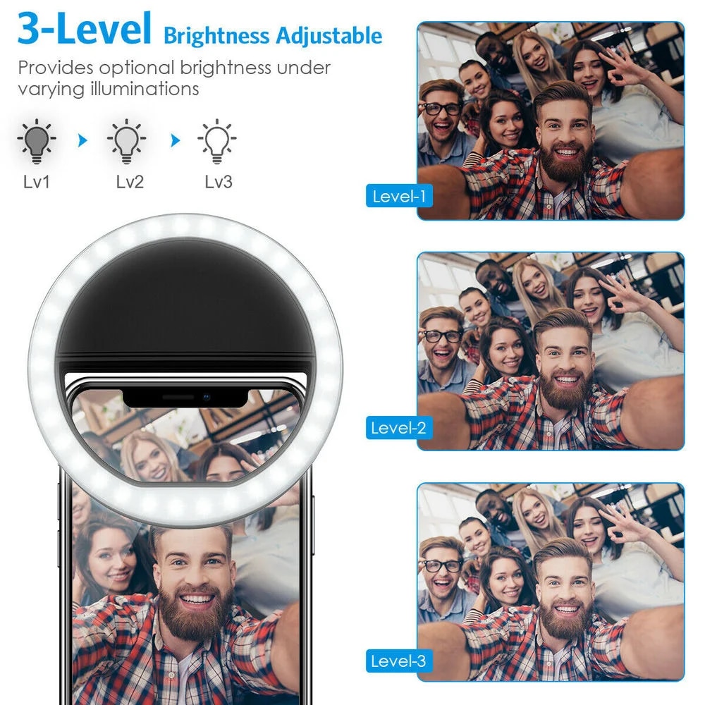 USB Rechargeable LED Selfie Ri - Photography Lightning 评论和价格