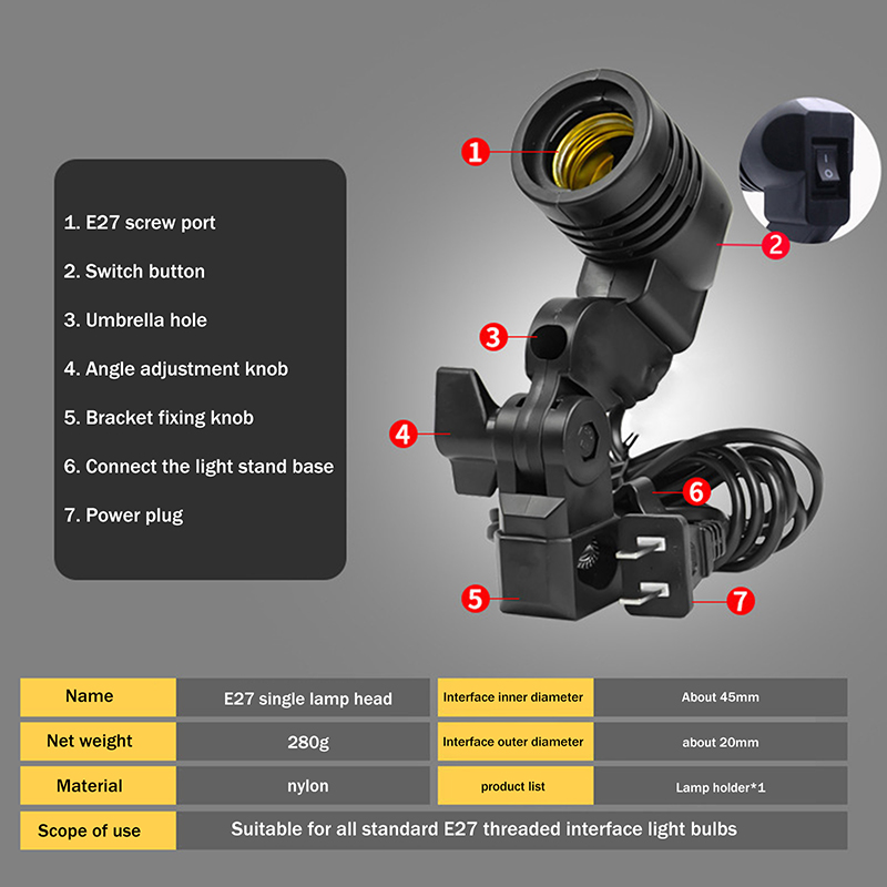 E27 AC Socket Lamp Single Head - Photography Lightning 评论和价格