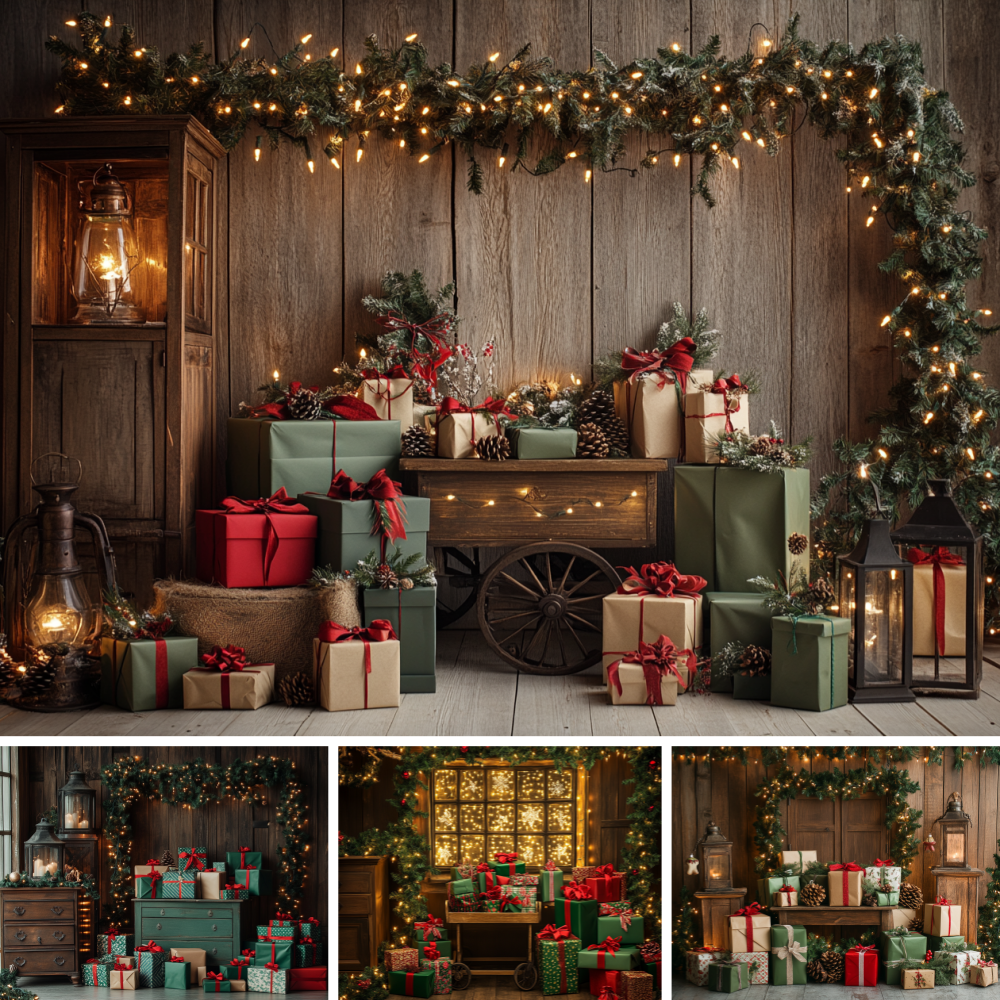 Rustic Brown Wood Wall Christm - Vintage Photography Lighting 评论和价格