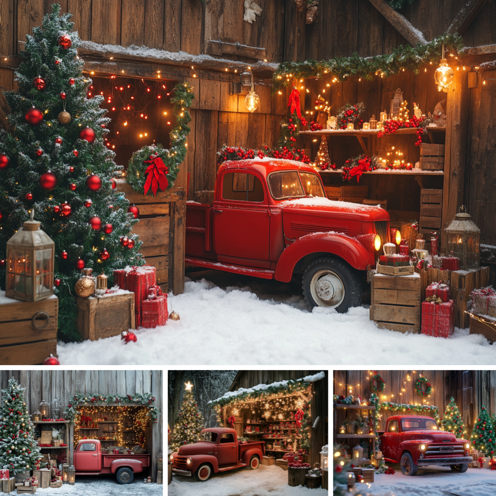 Wooden Barn Christmas Backdrop - Vintage Photography Lighting 评论和价格