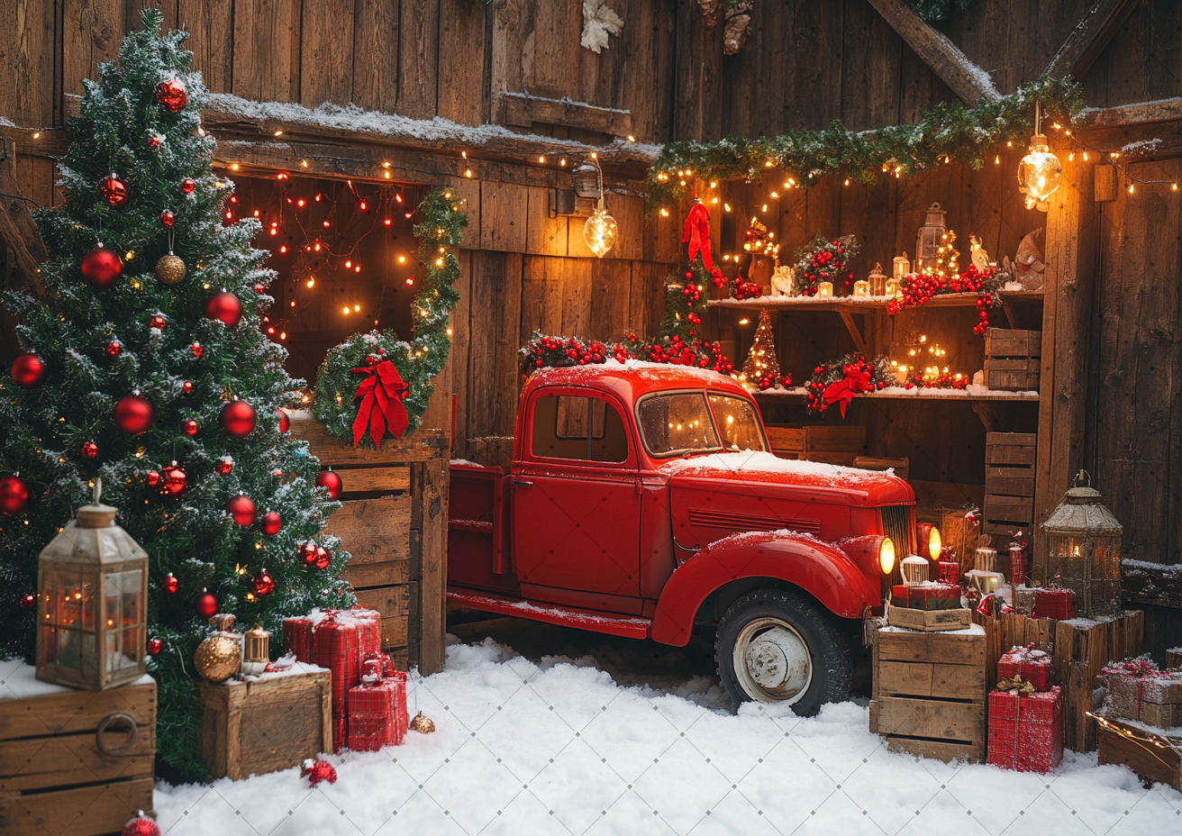 Wooden Barn Christmas Backdrop - Vintage Photography Lighting 评论和价格