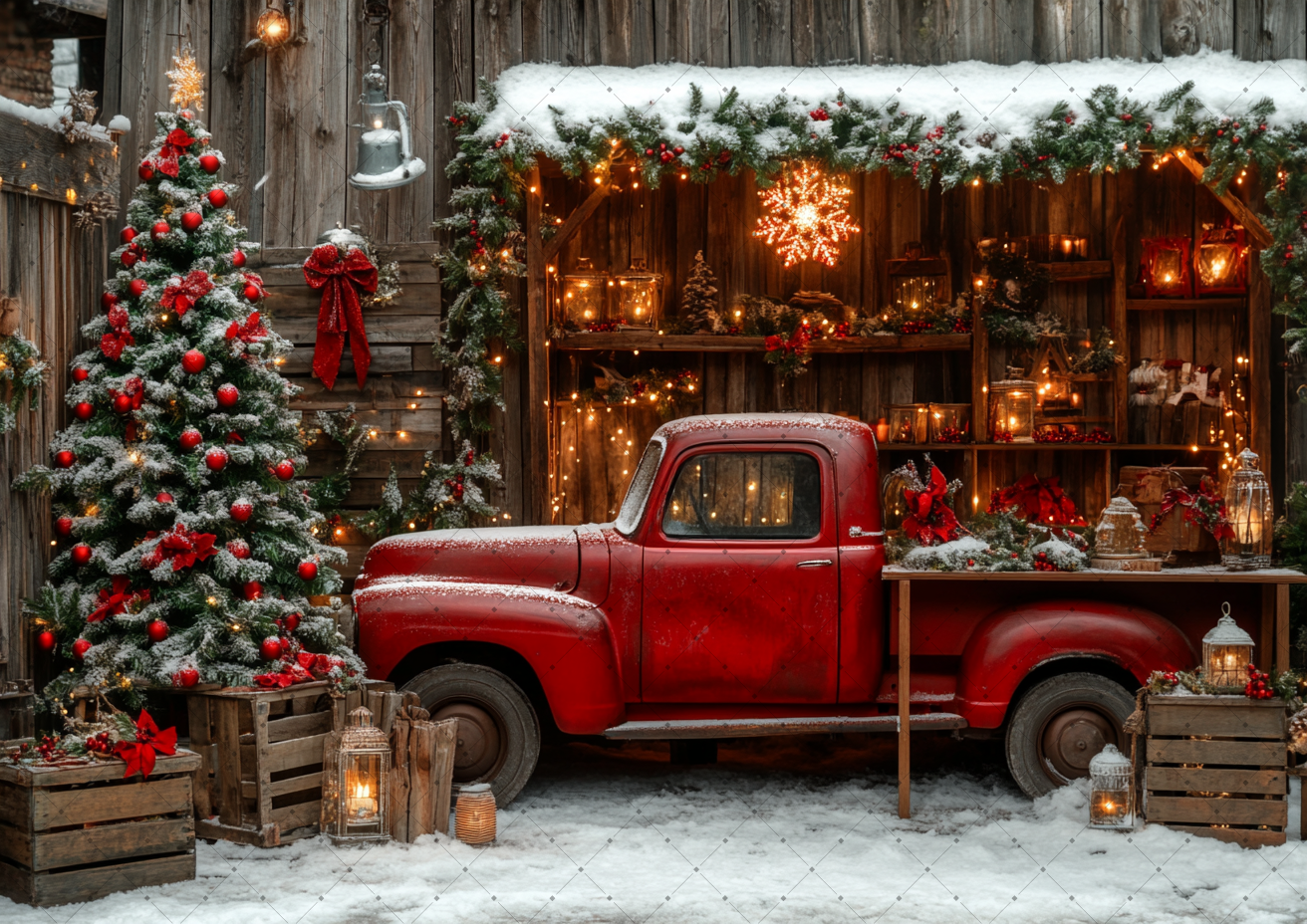 Wooden Barn Christmas Backdrop - Vintage Photography Lighting 评论和价格
