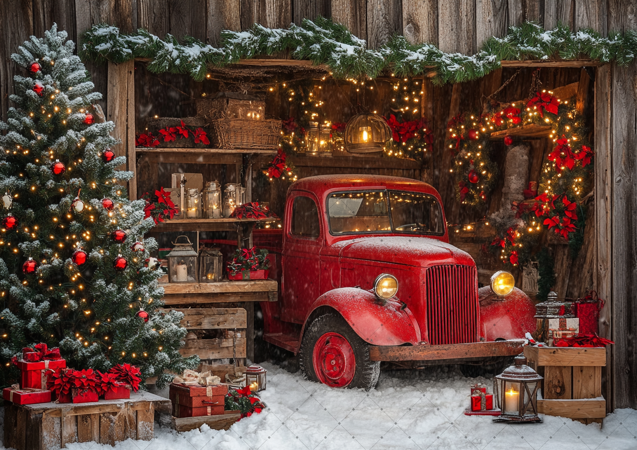 Wooden Barn Christmas Backdrop - Vintage Photography Lighting 评论和价格